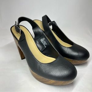 g21 Ladies Size 8 Black Alyssa Platform Slingback Sandals 4.5 inch Block Heel